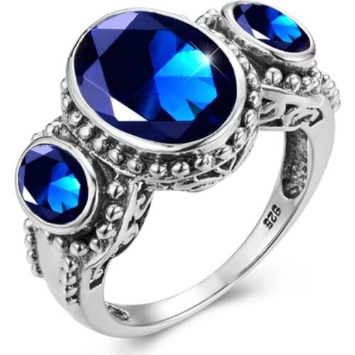 Sapphire Mens Rings 925 Sterling Silver Blue Stone Ring Women Vintage Oval Shape Viking Fine Jewellery Platinum Anel Feminino