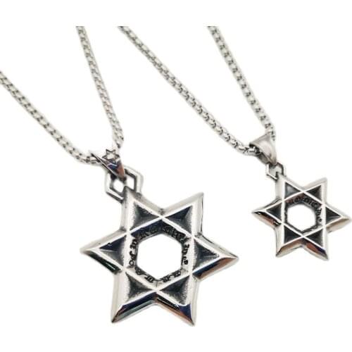 Vintage Jewelry for mens Biker Stainless Steel Fashion small runic David Star Necklace Pendant with rolo Chain 27.5