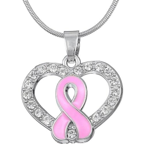 Teamer Pink Ribbon Pendents Breast Cancer Awareness With Clear Crystal Pendant Necklace Best Gifts For Friends and Lovers