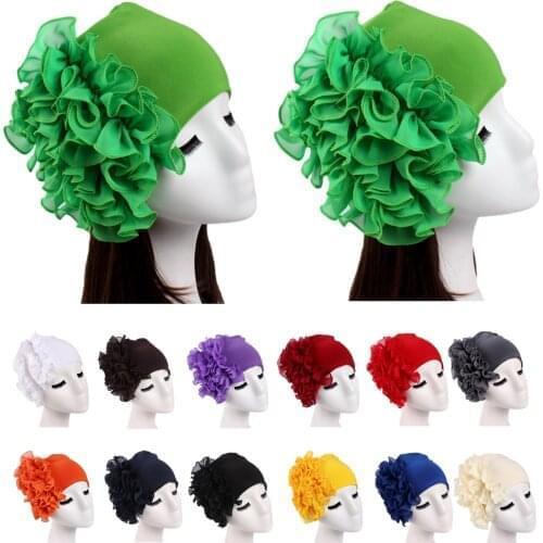 Big Flowers Turbans For Women Stretchy Headscarf Bonnet Muslim Arab Head Wrap Cap Ladies Beanie Hat Hair Accessories Chemo Caps