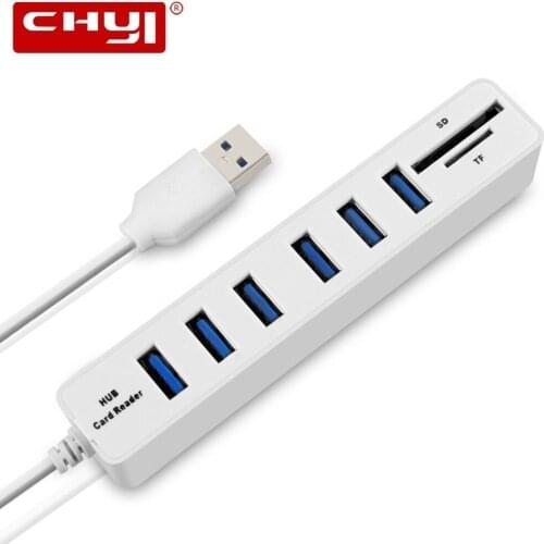 CHYI USB 2.0 HUB Combo Card Reader 6 Port USB2.0 With SD/TF Card Slot High Speed Portable Splitter Adapter For PC Laptop Desktop