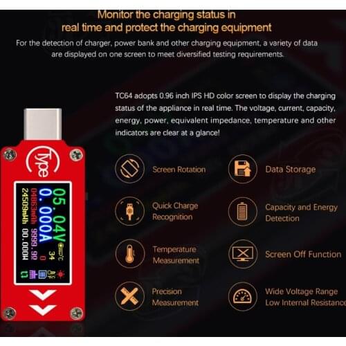 RD TC64 Type-C USB Tester Voltage Current Meter Quick PD Charger Testing Monitor Tools