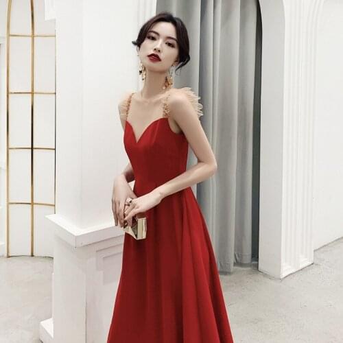 Vintage Red Bride Wedding Qipao Long Tight Elegant Dress Spaghetti Strap Prom Party Cheongsam Abito Da Sera