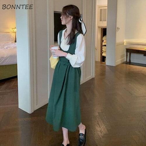 Green Dresses Women Straps New Summer Vintage Streetwear All-match BF Design Bandage Harajuku Mujer College Casual Korean Style