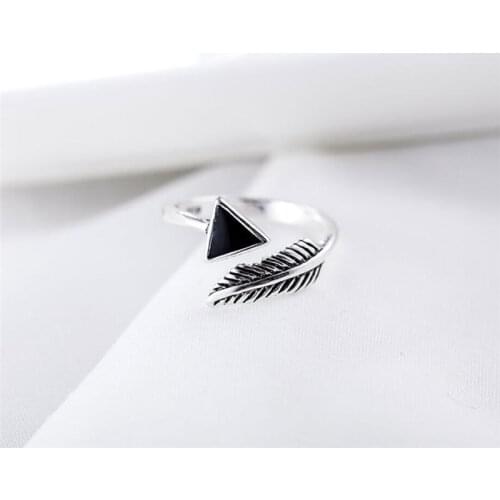 Sole Memory Retro Geometry Triangle Thai Silver Feather Literary 925 Sterling Silver Female Resizable Opening Rings SRI349