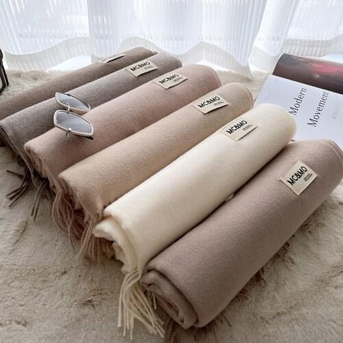 2021 winter scarf solid thick women cashmere scarves neck head warm hijabs pashmina lady shawls and wraps bandana Tassel