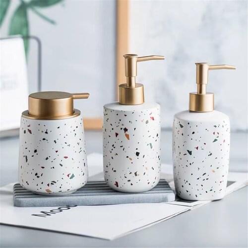 370/380/400ML Ceramic Terrazzo Pattern Hand Soap Bottle Portable Press Shampoo Lotion Bottle Bathroom Decoration Tool 1PCS