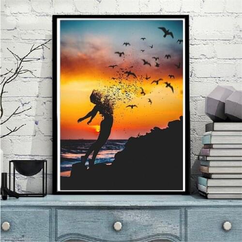 5D DIY Diamond Painting Embroidery Portrait Woman Diamond Cross Stitch Butterfly Sunset Sea Diamond Full Mosaic Decoration