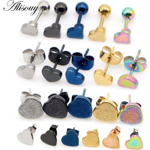 Alisouy 2pc Steel scrub Heart Ear Piercing Stud Earrings Tragus Piercing Small earring Ear Bone Helix Piercings Body Jewelry