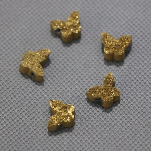 10mm Natural Druzy Gems Stone Beads, 2018 new arrival Gold Butterfly, Fashion Women Jewelry Making Suppliers Craft DIY Necklace
