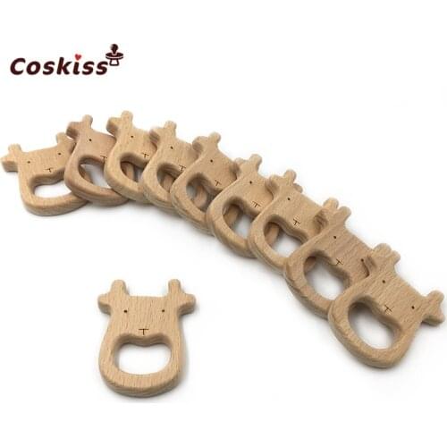 Handmade Wooden Teether Organic Safe Baby Teether Cattle Pendent Organic Natural Beech Wooden Animal Toy DIY Jewelry Making