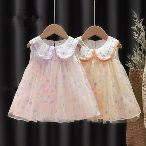 Baby Birthday Girls Princess Party tutu Dresses Toddler Girl Clothes Cute Dot Sleeveless Baby Dress Infant Clothing 0-2y Vestido