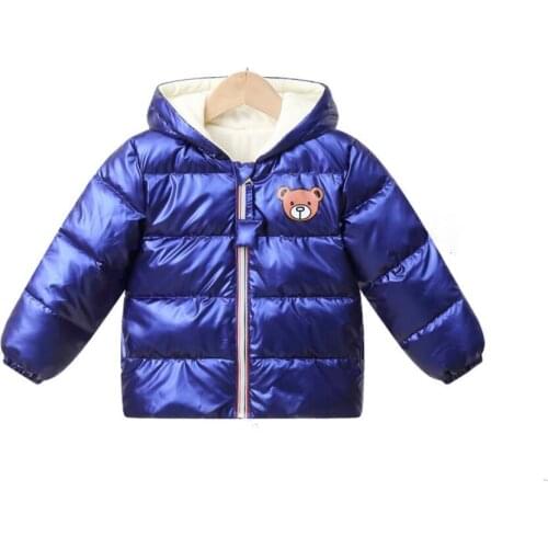 Boys Girls Bright Cotton-Padded Jacket Kids Casual Hooded Down Coats Autumn Winter Warm Fashion Outwear Children Solid Jacket