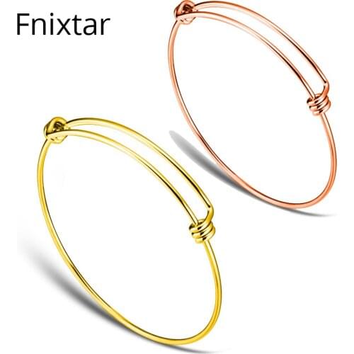 Fnixtar 50pcs/lot Gold Color Brass Cable Wire Bracelet Expandable Bangle & Bracelet for Women DIY Jewelry Making 1.6mm Thick