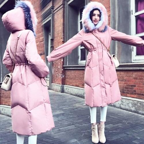JuneLove Winter Solid Down Jackets Long Clothes Vintage Lady Fur Collar Thick Warm Casual Outwears Female White Duck Down Coats