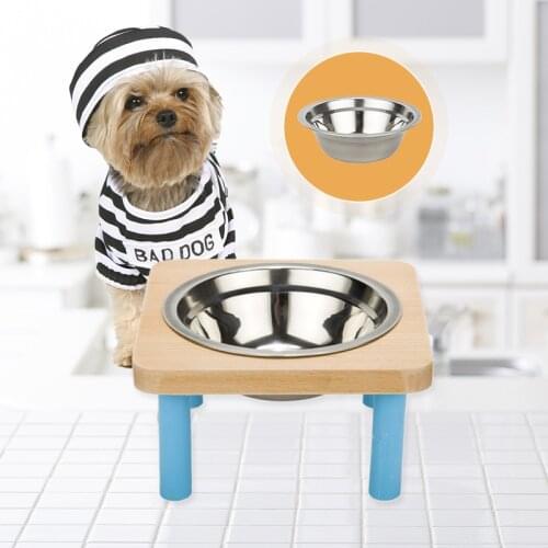 Creative Wooden Frame Thick Stainless Steel Dog Bowl Cat Bowl Flower Shape Pet Food Bowl
