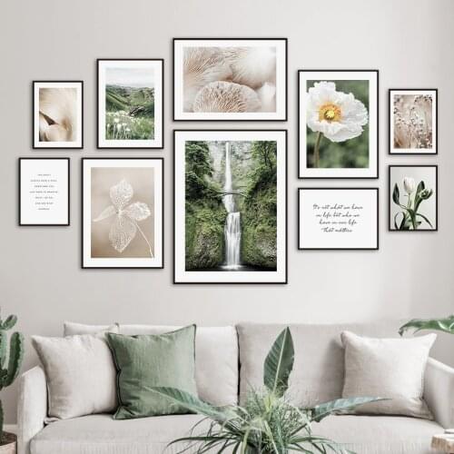 Mountain Waterfall Mushroom Flower Quotes Wall Art Canvas Painting Nordic Posters And Prints Wall Pictures For Living Room Decor