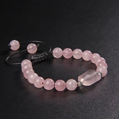 Wholesale Reiki Healing Pink Rose Powder Crystal Quartz Natural Stone Beads Bradied Bracelet Women Girls Energy Jewelry Gifts