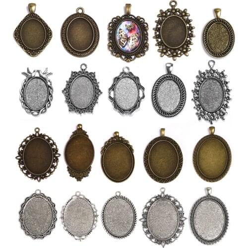 10pcs Antique Silver Color 18X25mm 30X40mm Oval Cabochon Base Setting Charms Pendant Bezel Tray For DIY Jewelry Making Findings