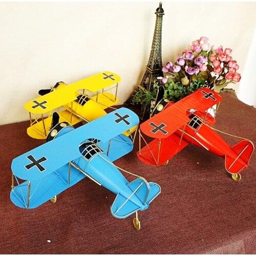 Retro Metal Aircraft Model Figurine Handmade Craft Double Wings Airplane Model For Home Bar Decoration Window Ornaments Gift