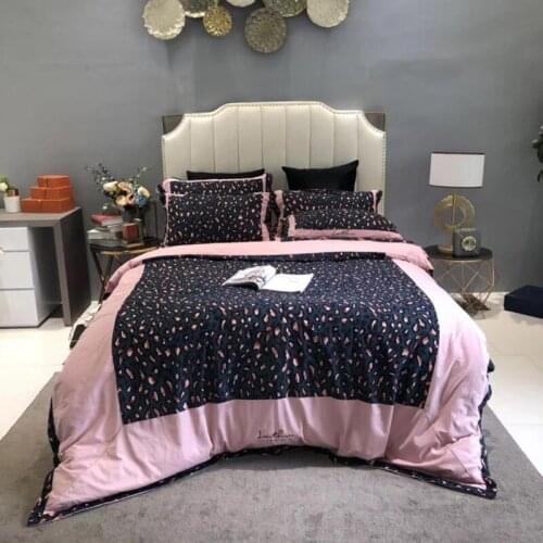 Luxury 100% cotton Printed Flower Blue leopard Bedding sets Sanding Queen King Pink Duvet cover Bed sheet set Pillowcases 4pcs