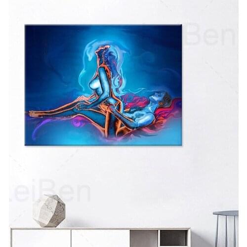Nordic Abstract Sexy Couple Canvas Painting Nude Men and Women Color Graffiti Art Posters and Prints Home Decor Bedroom No Frame