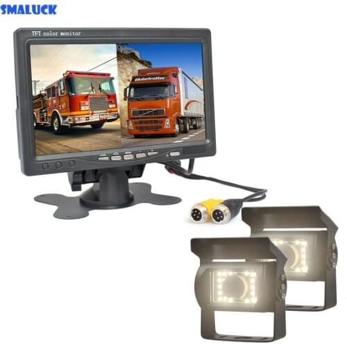 SMALUCK 7" 2 Split LCD Screen Car Monitor LED Night Vision CCD Rear View Car Camera System for Bus Houseboat Truck