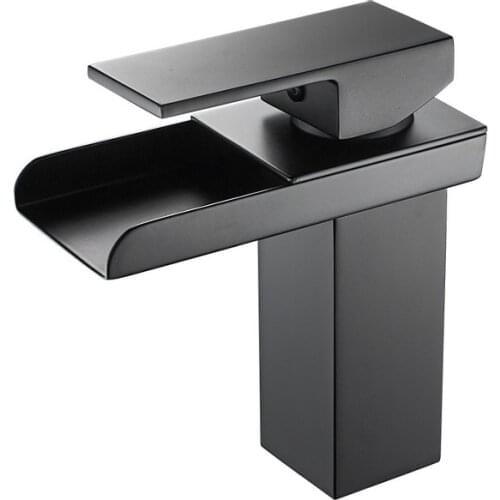 Square Washroom Black Taps China Single Handle Waterfall Black Bathroom Faucet