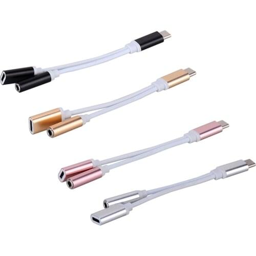 Type C To 3.5mm 2 In1 USB Jack Audio Splitter USB C Earphone Cable Charging Adapter USB-C To 3.5 AUX Audio Cable for Smartphone