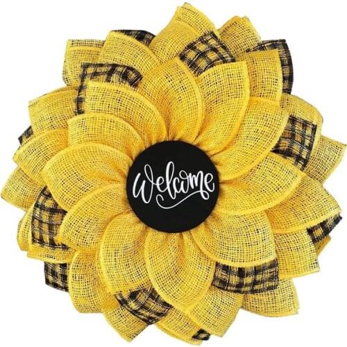 Sunflower Wreath Welcome Sign Front Door Decor, Garland Hanging Ornaments for Farmhouse Wedding Party Decorations-ABUX