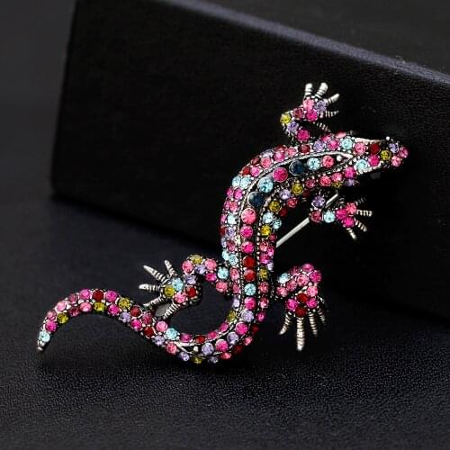Sale Crystal Vintage Lizard Brooch for Women Jewelry Metal Enamel Pins Men Suit Brooch Animal Clothing Accessories