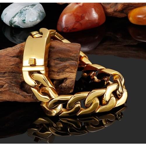 High Quality Mans Jewelry Bracelets 17mm Gold Curb Link Chain Bracelet For Men JB43902-D