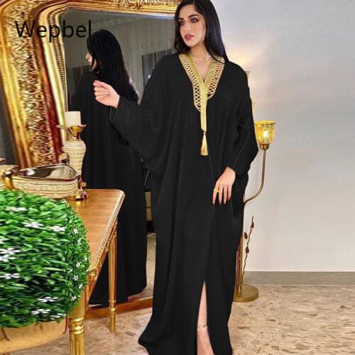 Wepbel Robe Cardigan Abaya Long Muslim Arab Dubai Dress Muslim Turkey Batwing Sleeve Djellaba Islamic Clothing Loose Gown Dress