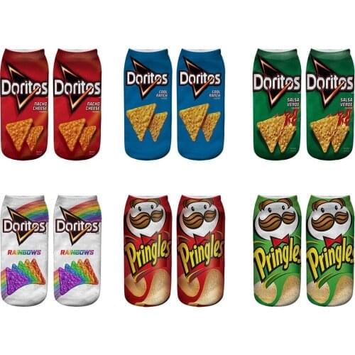 Funny Unisex Art Socks Women 3D Printed Potato chips Ankle Socks Cotton Art Short Socks women Men Length 21cm style-4