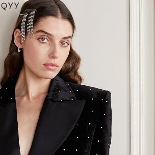 QYY Fashion Tassel Hair Clips for Women Accessories Rhinestone Silver Color Bridal Wedding Hair Jewelry Bride Headpiece Gifts