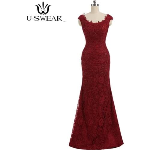Burgundy Mermaid Evening Dresses Sleeveless Lace Appliques Abendkleider Beaded Backless Women Long Evening Gown Robe De Soiree
