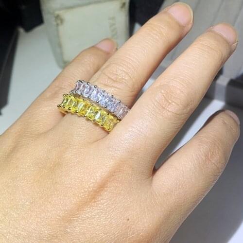 Drop Shipping High Quality Sparkling Luxury Jewelry 925 Sterling Silver Princess Cut White 5A Zircon Women Wedding Band Ring