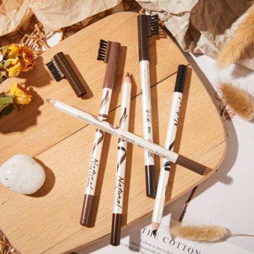 1pcs Wooden Eye Brow Pencil Waterproof Long Lasting Black Brown Eyebrow Tatto Pen With Brush Women Makeup Cosmetic Beauty Tools