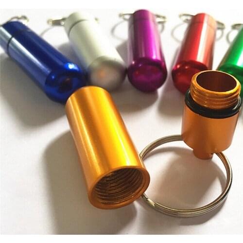 1pcs Waterproof PillBox Key Chain Aluminum Storage Pill Refillable Bottle Drug Holder Keychain Keyring Container Organizer