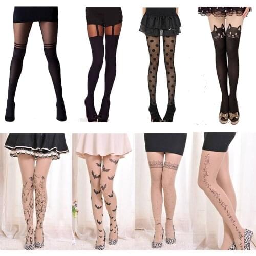 10 Styles Black Women Temptation Sheer Mock Suspender Tights Cat Pantyhose Stockings Cool Mock Over The Knee Sheer Tights