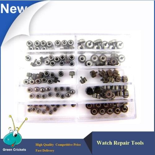 100pcs/box Full Stainess steel Multi-dimensions Watch Crowns, 3.0-8.0mm Watches for Parts Crown for watchmaker Replacement