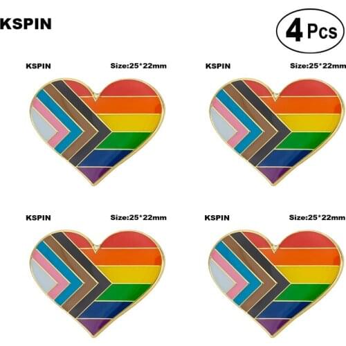 Progress Pride Heart Shaped Lapel Pin Flag badge Brooch Pins Badges 4Pcs a Lot
