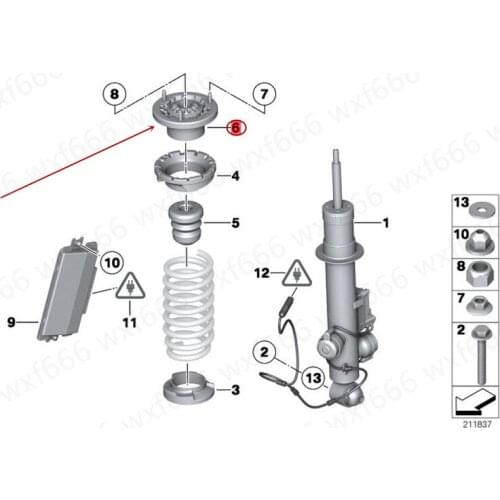 Car Pressure bearing Front shock absorber top rubber 7 Series 730 750b mw2009 Plane bearing Front top glue Thrust bearing