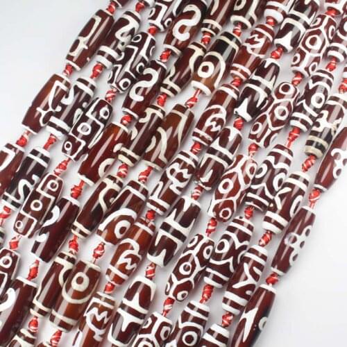 Free shipping! 10x30mm Red DZI beads Tibet Olivary Agat stone Oval DIY Pendant Loose Beads 15"
