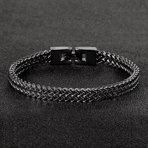 Double Foxtail Chain Link Bracelets Punk Vantage Black Gold Color Stainless Steel Men Bracelet Husband Dad Gift