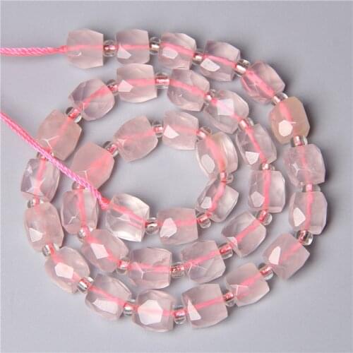 Natural Madagascar Pink Roses Quartz Beads Faceted Loose Tube Cube Crystal Beads Charm For Jewelry Making Wholesale Accessories