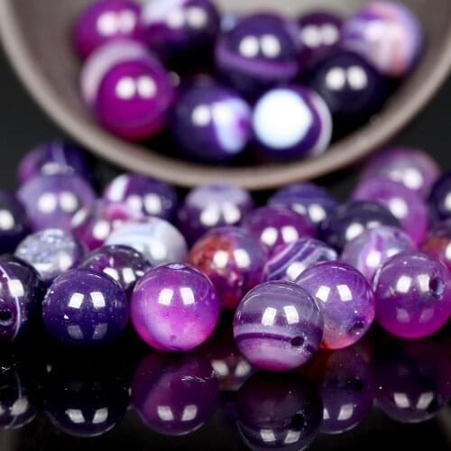 Natural Purple Striped Agates Stone Beads Round Loose Spacer Beads For Jewelry Making 4/6/8/10/12mm DIY Bracelet Handmade