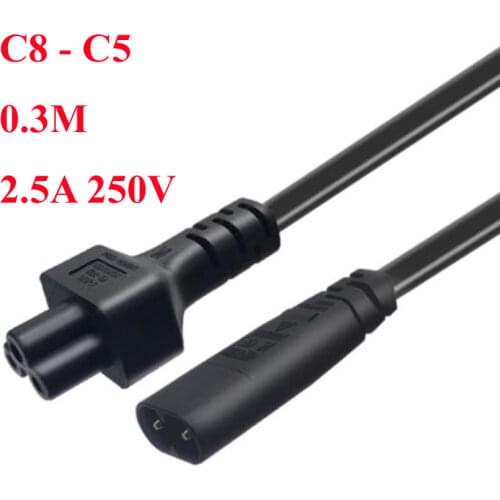 Black 0.3M PVC Copper CE certificed IEC320 C5 to C8 male female extension cord high quality chassis PDU server AC power cable