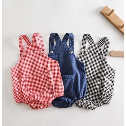 Baby Summer Clothing Cotton Baby Girl Lattice Romper Suspender Overalls Infant Boy Jumpsuit Baby Triangle Crawling Clothes