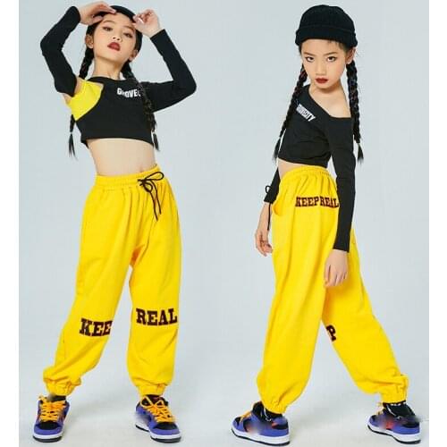 Children Jazz Dance Costumes For Girls Long Sleeved Yellow Hiphop Pants Ballroom Hip Hop Dancing Clothes Stage Outfits DN7382